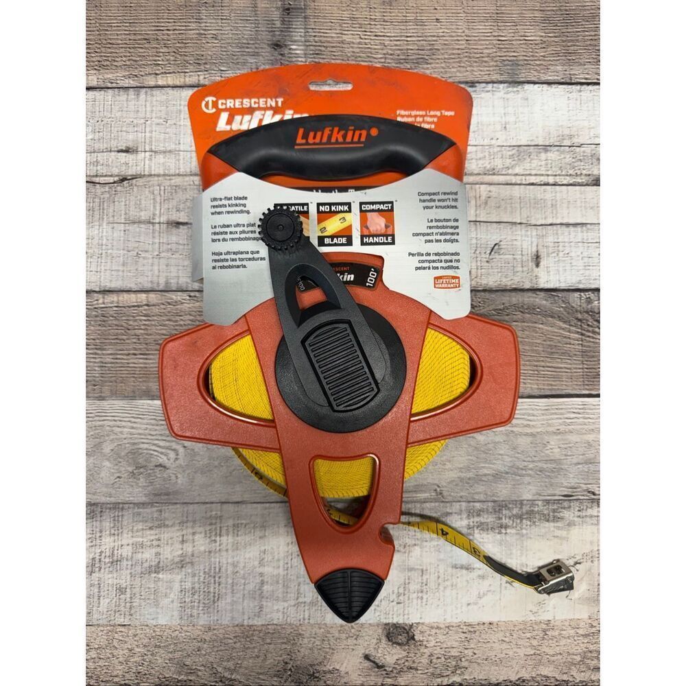 Crescent Lufkin FE100 ft Fiberglass Long Tape Measure Open Reel Compact Handle